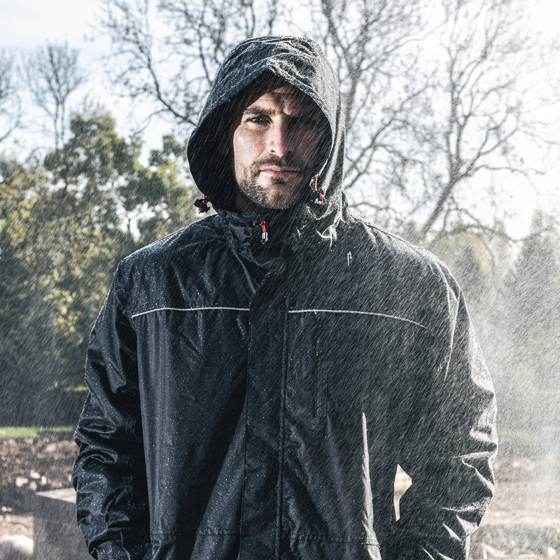 Waterproof Lined Rain Jacket - Black - Large