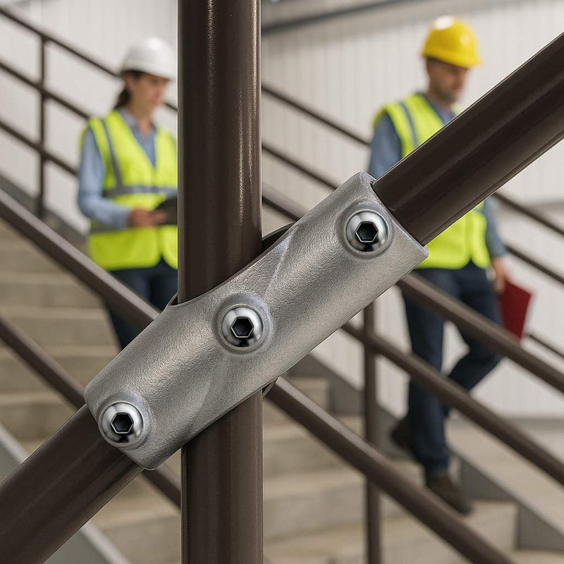 Adjustable Cross Clamp – 30°–45° Handrail Fitting, 33.7mm to 48.3mm