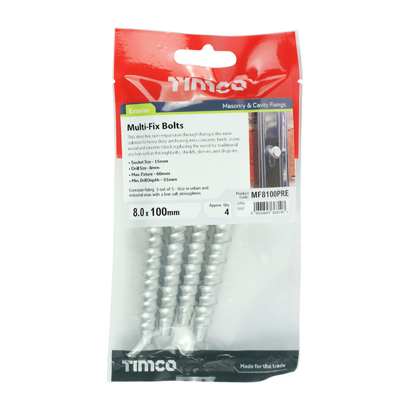 Masonry Bolts - Hex - Exterior - Silver - 8.0 x 100