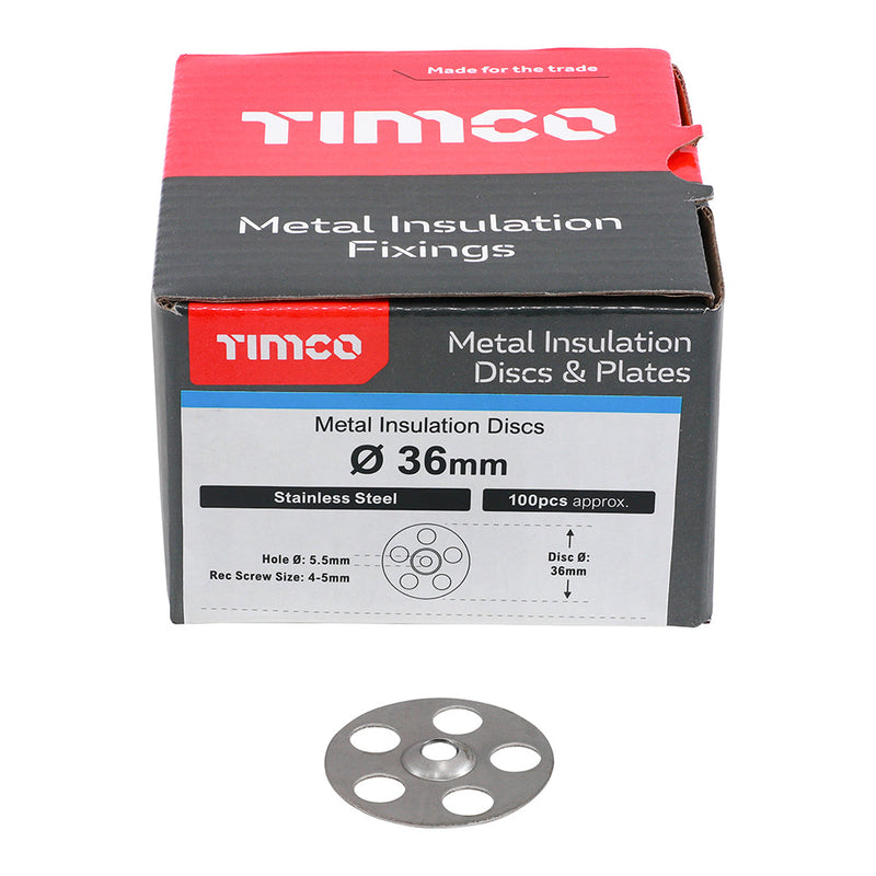Metal Insulation Discs - Stainless Steel - 36mm