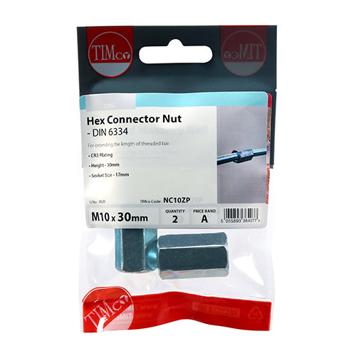 Hex Connector Nuts - Zinc - M10