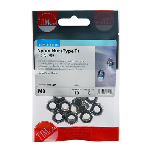 Nylon Nuts - Type T - Stainless Steel - M8