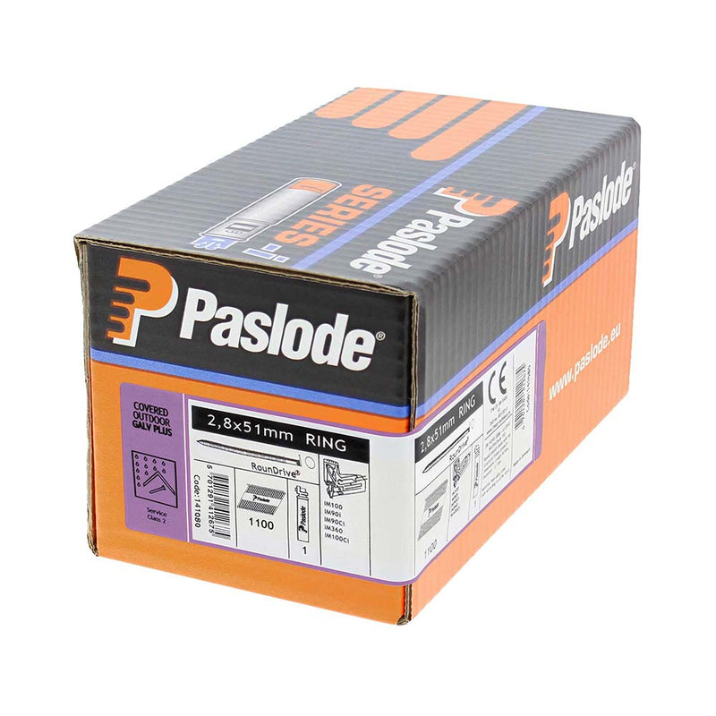 Paslode IM360Ci Nails & Fuel Cells Retail Pack - Ring Shank - Galvanised + - 141080 - 2.8 x 51/1CFC