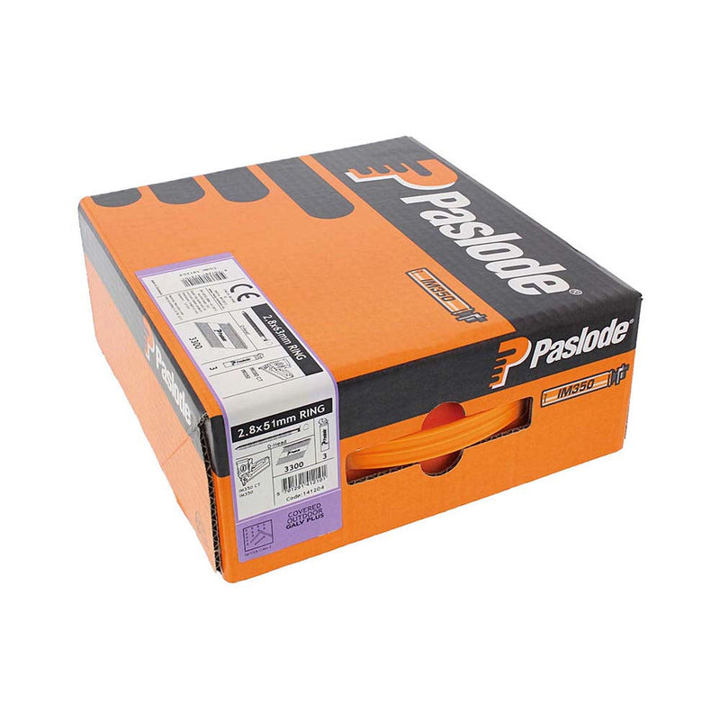 Paslode IM350+ Nails & Fuel Cells Trade Pack - Ring Shank - Galvanised + - 141204 - 2.8 x 51/3CFC