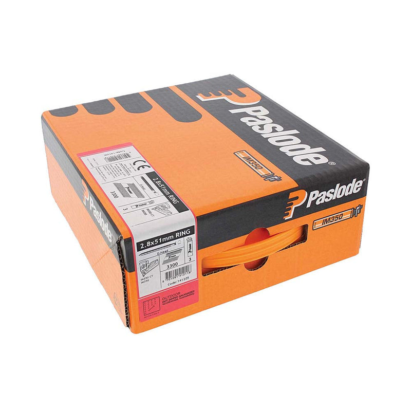 Paslode IM350+ Nails & Fuel Cells Trade Pack - Ring Shank - Hot Dipped Galvanised - 141205 - 2.8 x 51/3CFC