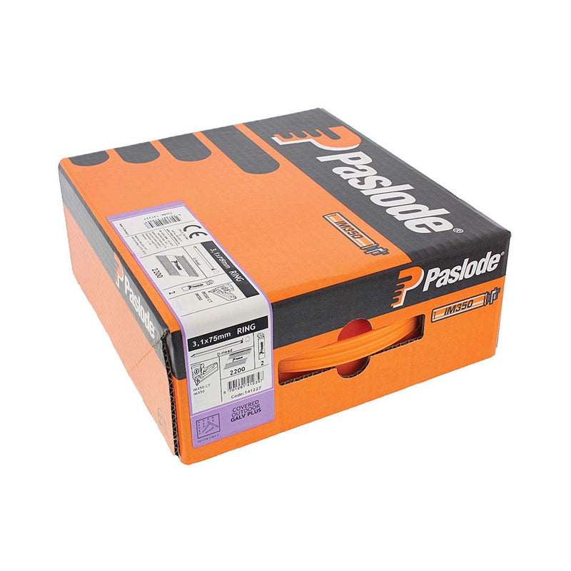 Paslode IM350+ Nails & Fuel Cells Trade Pack - Ring Shank - Galvanised + - 141227 - 3.1 x 75/2CFC