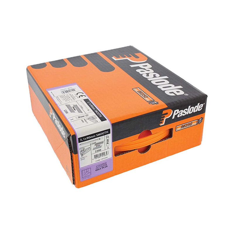 Paslode IM350+ Nails & Fuel Cells Trade Pack - Plain Shank - Galvanised + - 141234 - 3.1 x 90/2CFC