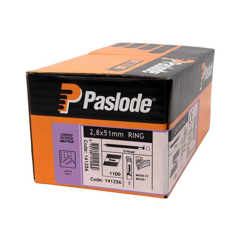 Paslode IM350+ Nails & Fuel Cells Retail Pack - Ring Shank - Galvanised + - 141256 - 2.8 x 51/1CFC
