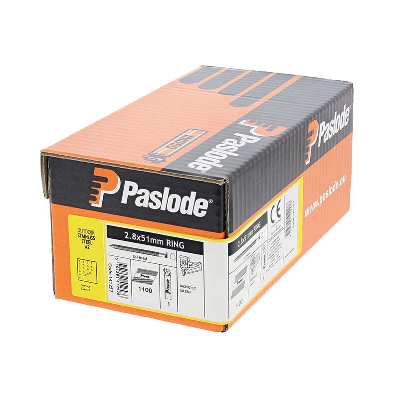 Paslode IM350+ Nails & Fuel Cells Retail Pack - Ring Shank - Stainless Steel - 141257 - 2.8 x 51/1CFC