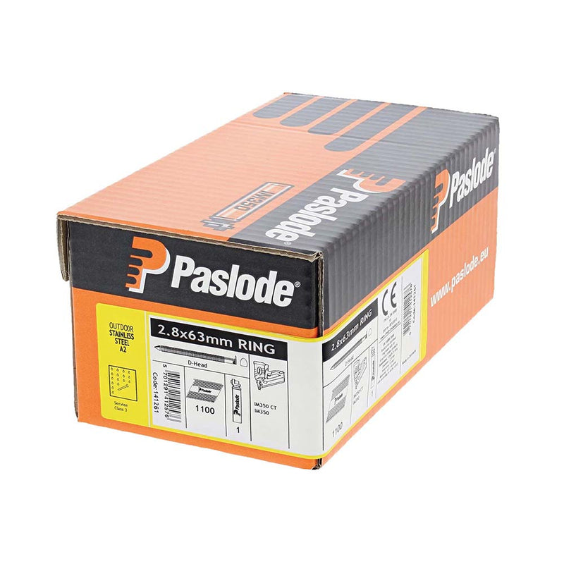 Paslode IM350+ Nails & Fuel Cells Retail Pack - Ring Shank - Stainless Steel - 141261 - 2.8 x 63/1CFC