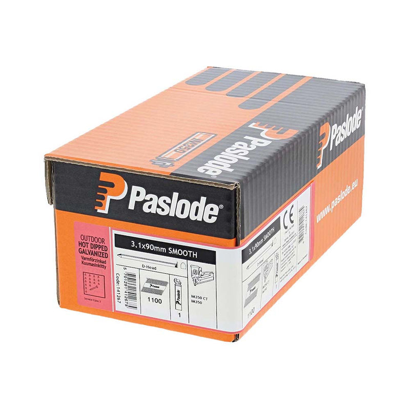 Paslode IM350+ Nails & Fuel Cells Retail Pack - Plain Shank - Hot Dipped Galvanised - 141267 - 3.1 x 90/1CFC