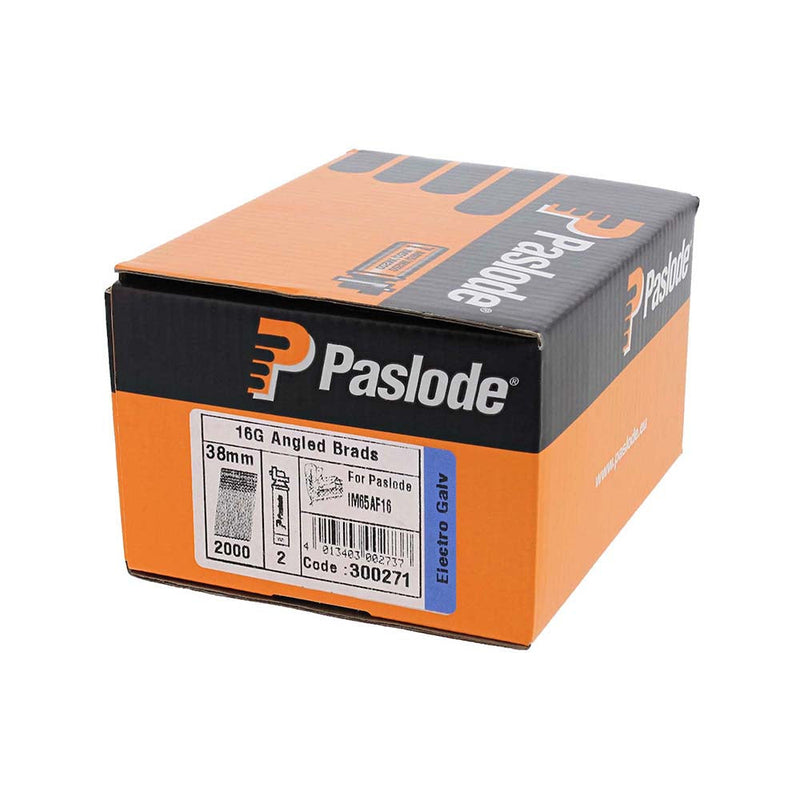 Paslode IM65A Brads & Fuel Cells Pack - Angled - Electro Galvanised - 300271 - 16g x 38/2BFC