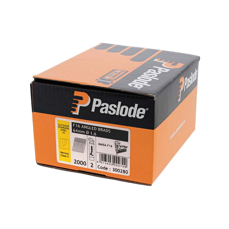 Paslode IM65A Brads & Fuel Cells Pack - Angled - Stainless Steel - 300280 - 16g x 64/2BFC