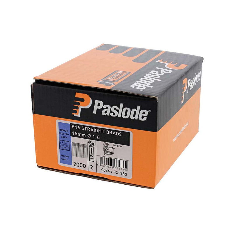 Paslode IM65 Brads & Fuel Cells Pack - Straight - Electro Galvanised - 921585 - 16g x 16/2BFC