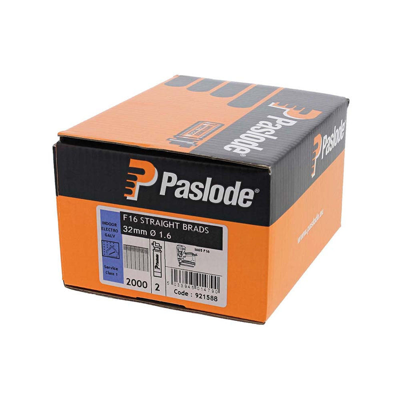 Paslode IM65 Brads & Fuel Cells Pack - Straight - Electro Galvanised - 921588 - 16g x 32/2BFC