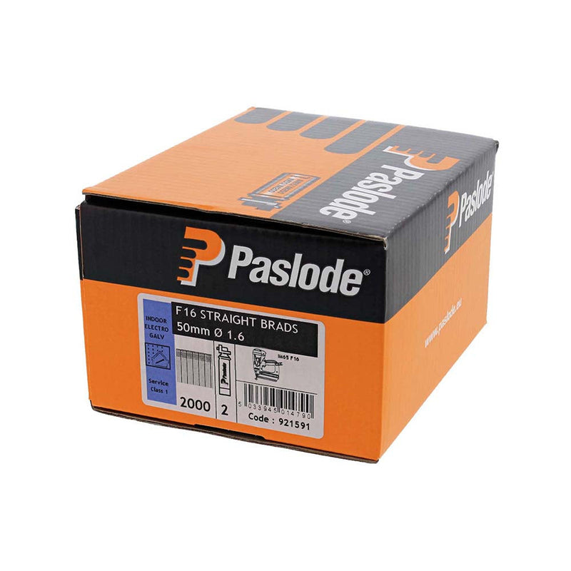 Paslode IM65 Brads & Fuel Cells Pack - Straight - Electro Galvanised - 921591 - 16g x 50/2BFC