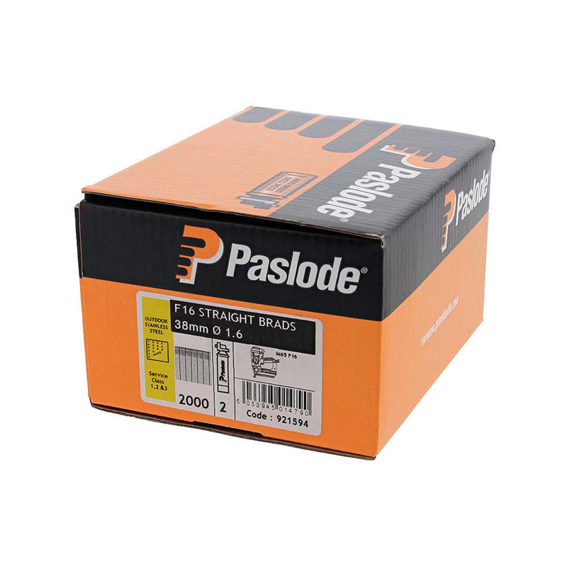 Paslode IM65 Brads & Fuel Cells Pack - Straight - Stainless Steel - 921594 - 16g x 38/2BFC