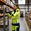 Premium Women's Hi-Visibility Softshell Jacket in Yellow and Navy Blue with Waterproof Fabric and Removable Hood