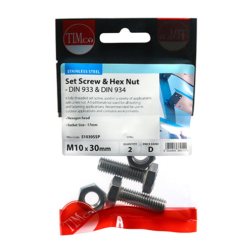 Set Screws & Hex Nuts - Stainless Steel - M10 x 30