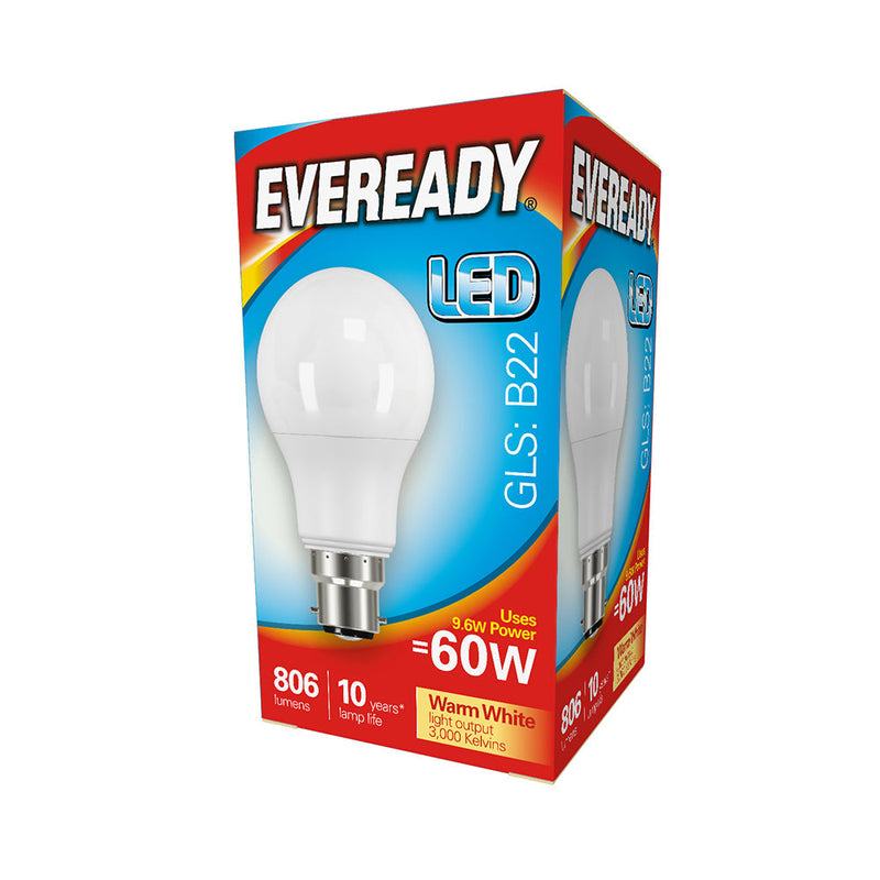 Eveready LED GLS Light Bulb - B22 - 806 Lumen - 8.8W - Warm Light