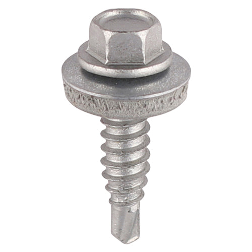 Metal Construction Stitching Screws - For Sheet to Sheet - Hex - EPDM Washer - Self-Drilling - Exterior - Silver Organic - 6.3 x 25