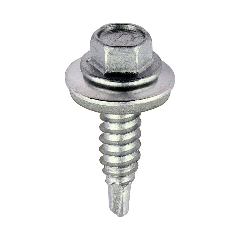 Metal Construction Stitching Screws - For Sheet to Sheet - Hex - EPDM Washer - Self-Drilling - Exterior - Silver Organic - 6.3 x 25