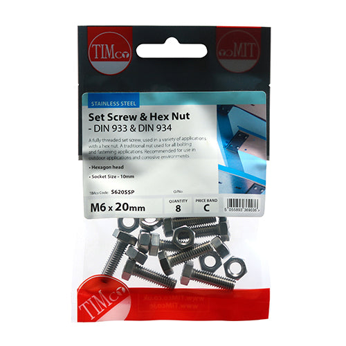 Set Screws & Hex Nuts - Stainless Steel - M6 x 20
