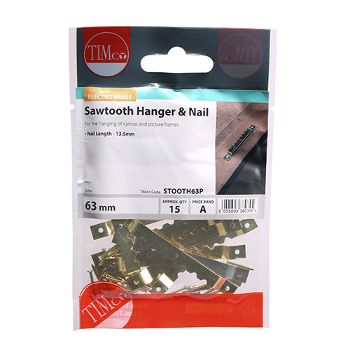 Sawtooth Hangers and Nails - Electro Brass - 63mm