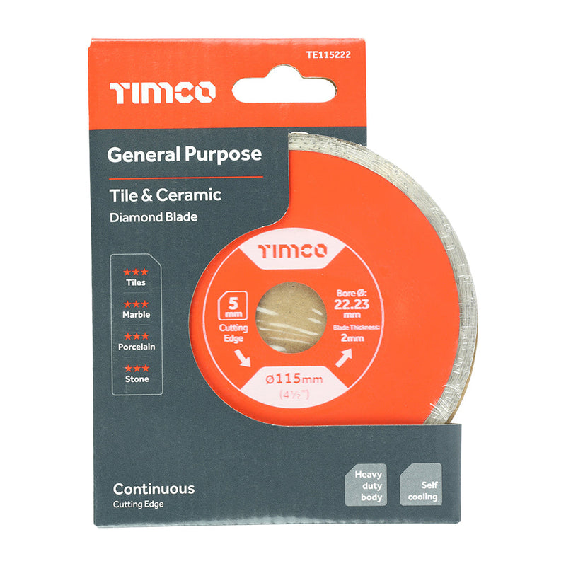 General Purpose Tile & Ceramic Diamond Blade - Continuous - 115 x 22.2