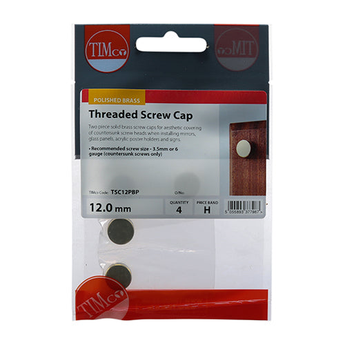 Threaded Screw Caps - Solid Brass - Polished Brass - 12mm