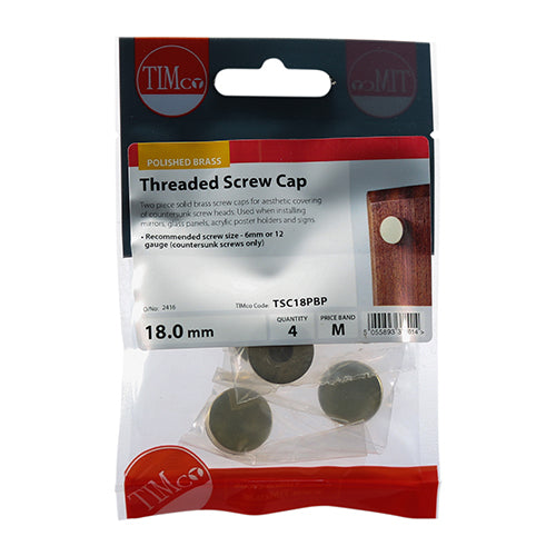 Threaded Screw Caps - Solid Brass - Polished Brass - 18mm