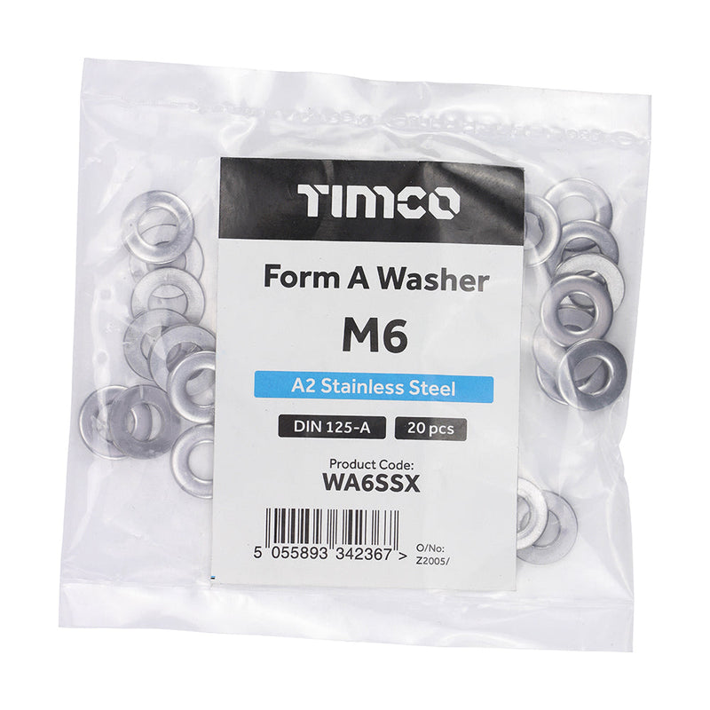 Form A Washers - A2 Stainless Steel - M6