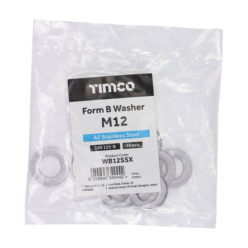 Form B Washers - A2 Stainless Steel - M12