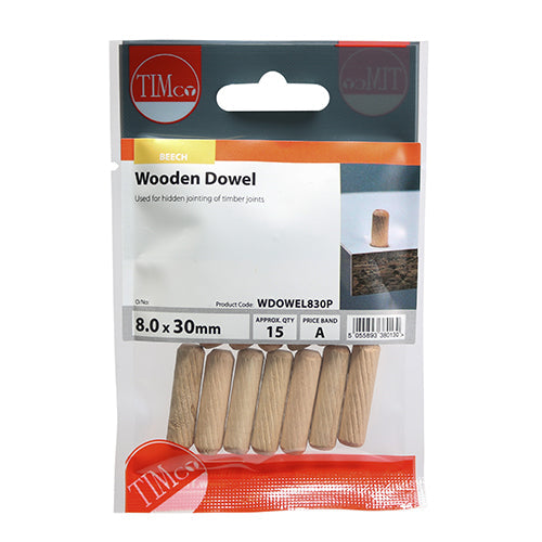 Wooden Dowels - 8.0 x 30
