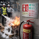 Foam Spray Extinguisher ID Sign – 200mm x 150mm – Brushed Aluminium – Commercial Use