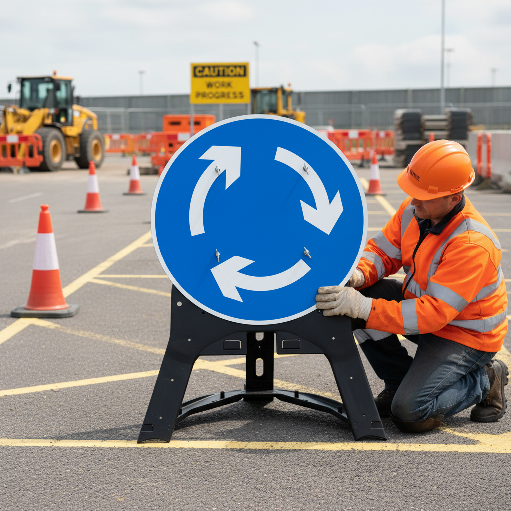 Roundabout Led Signs Premium Mini Roundabout Sign 750mm with Reflective Overlay for High Vi