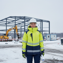 Premium Women's Winter Jacket - Class 2 Hi-Vis Yellow/Navy Blue, Windproof and Waterproof with Detachable Hood