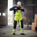 High-Performance Multisafe ARC Flash & Fire Retardant Bib & Brace with Kneepad Pockets - Hi-Vis Yellow/Dark Navy