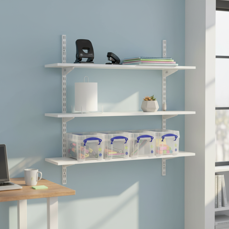 Premium Twin Slot Wall Mounted Shelving - 600mm Wide - White Melamine