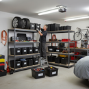 4x Premium Heavy Duty Shelving - 2000mm High - Grey with 12x 62L Plastic Storage Boxes