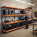 3x Premium Heavy Duty Shelving - 1600mm High - Blue & Orange with 8x 37L Plastic Storage Boxes