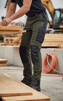 Premium Slim Fit Stretch Work Trousers in Dark Green with Adjustable Waistband, Knee Pad Pockets, and Water-Repellent Fabric