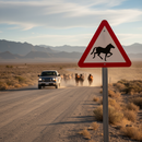 Professional Wild Horses Warning Sign for Road Safety - Post Mounted Diagram with Custom Sizing Options
