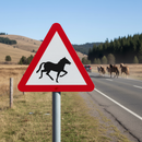 Professional Wild Horses Warning Sign for Road Safety - Post Mounted Diagram with Custom Sizing Options