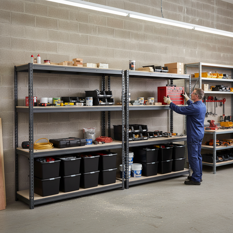 2x Heavy Duty Shelving - 2200mm High - Grey with 8x 62L Plastic Storage Boxes