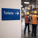 Braille Toilets Arrow Right Sign – 225mm x 150mm – 1.5mm PVC – Indoor Use