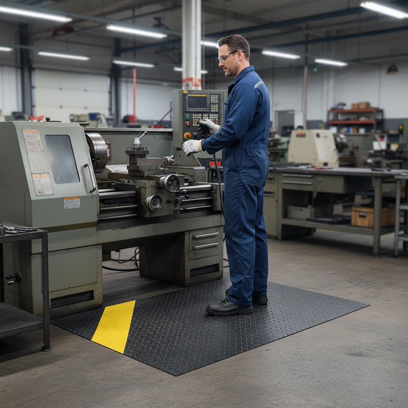 Heavy Duty Anti-Fatigue Mat with Checker Plate Design - Yellow Edges