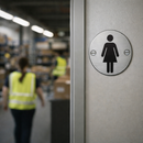 Ladies Toilet Door Sign – Brushed Aluminium & Stainless Steel – Self-Adhesive – Indoor Use