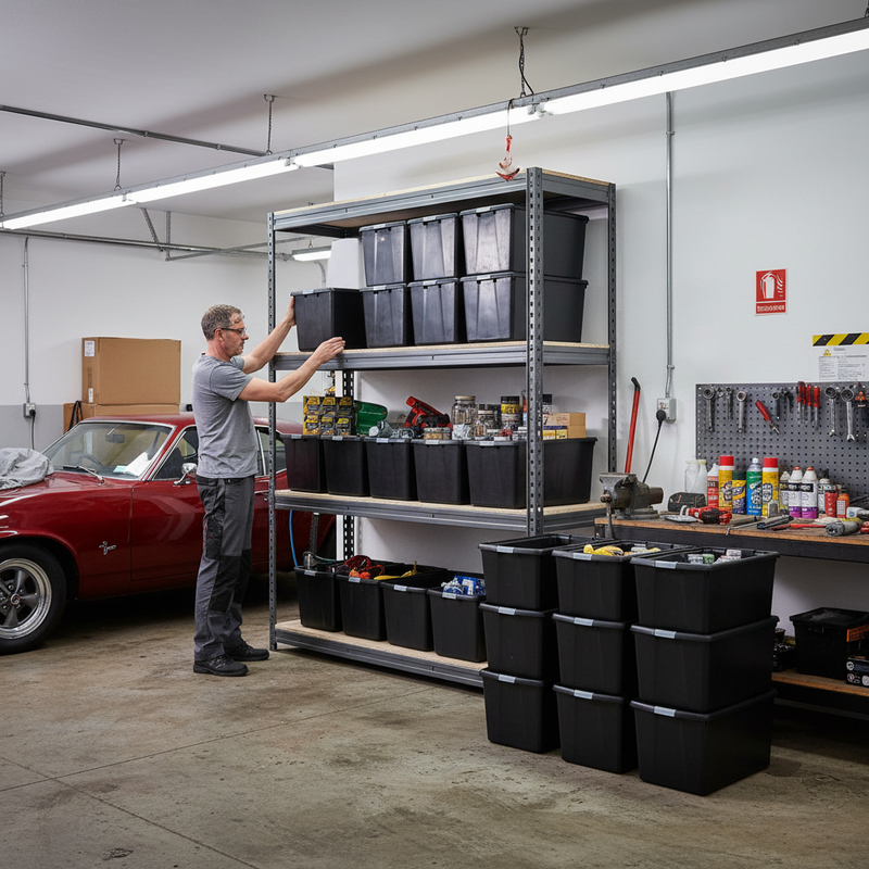 Heavy Duty Shelving Unit - 2200mm High with 12x 62L Plastic Storage Boxes