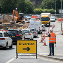 Premium Diversion Right Road Sign 1050x750mm - Chapter 8 Compliant with Retroreflective Face
